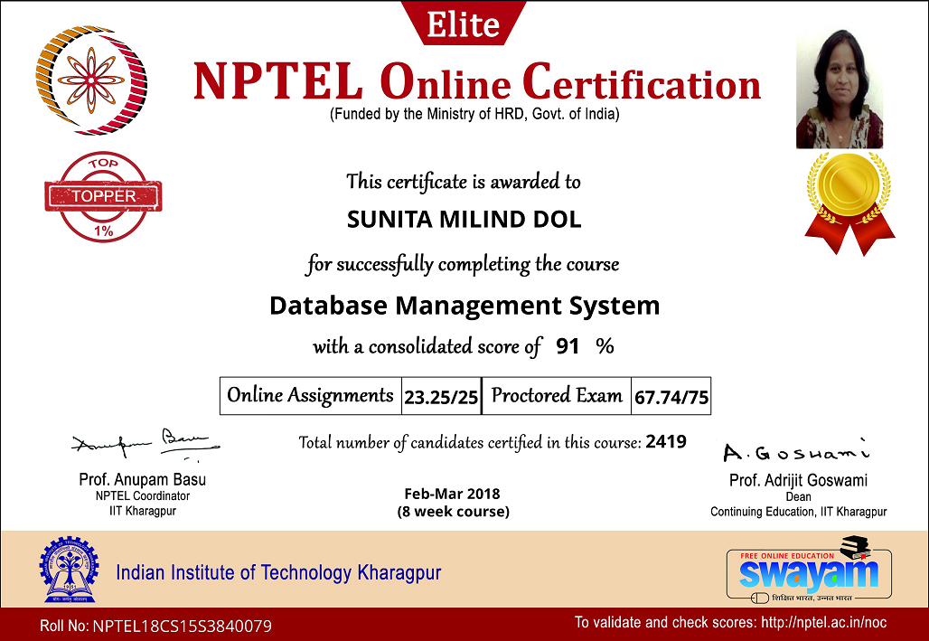 NPTEL Certification | Sunita Milind Dol (Aher)